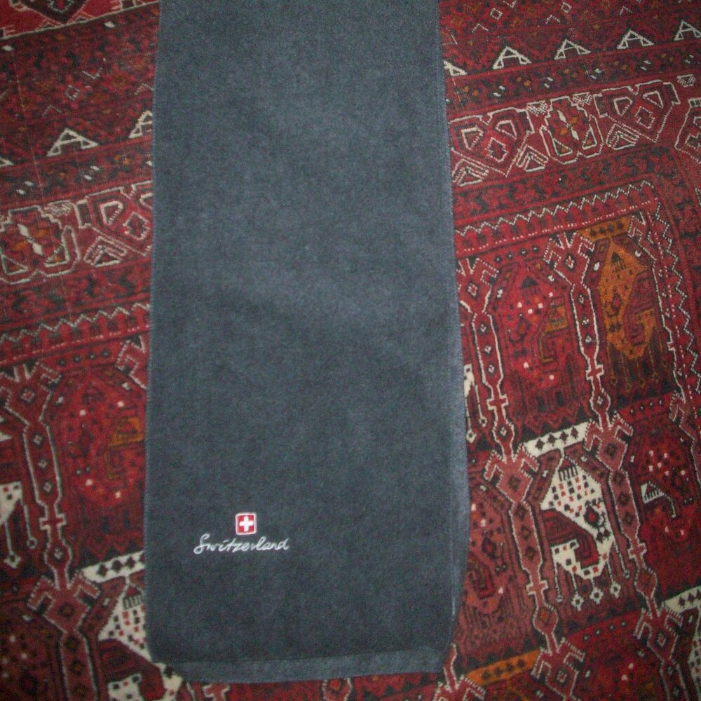 Men’s Gray Fleece Switzerland Embroidered Name & Logo Dressy warm Scarf 11x64"